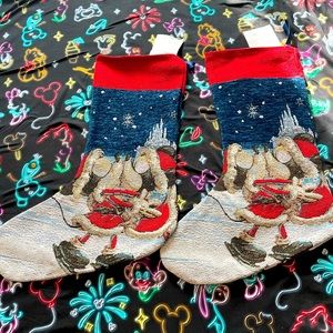 2 Vintage Style Disney Tapestry Mickey Minnie Victorian Christmas Stocki…